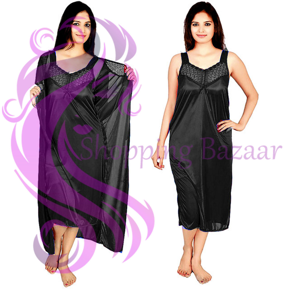 3 Pcs Long Nighty Gown Sexy Nighty For Women