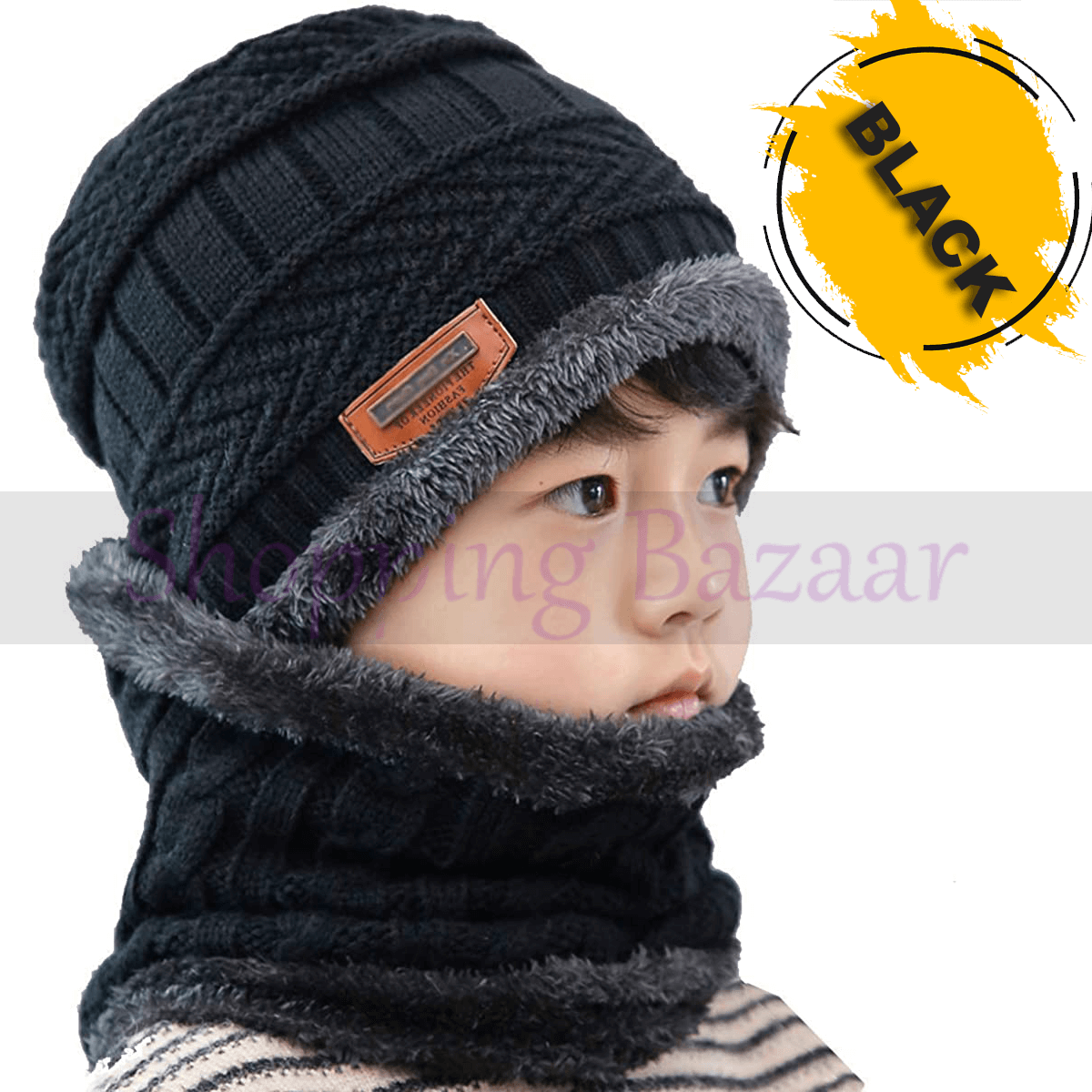 Woolen Beanie Hat And Neck Scarf For Babies